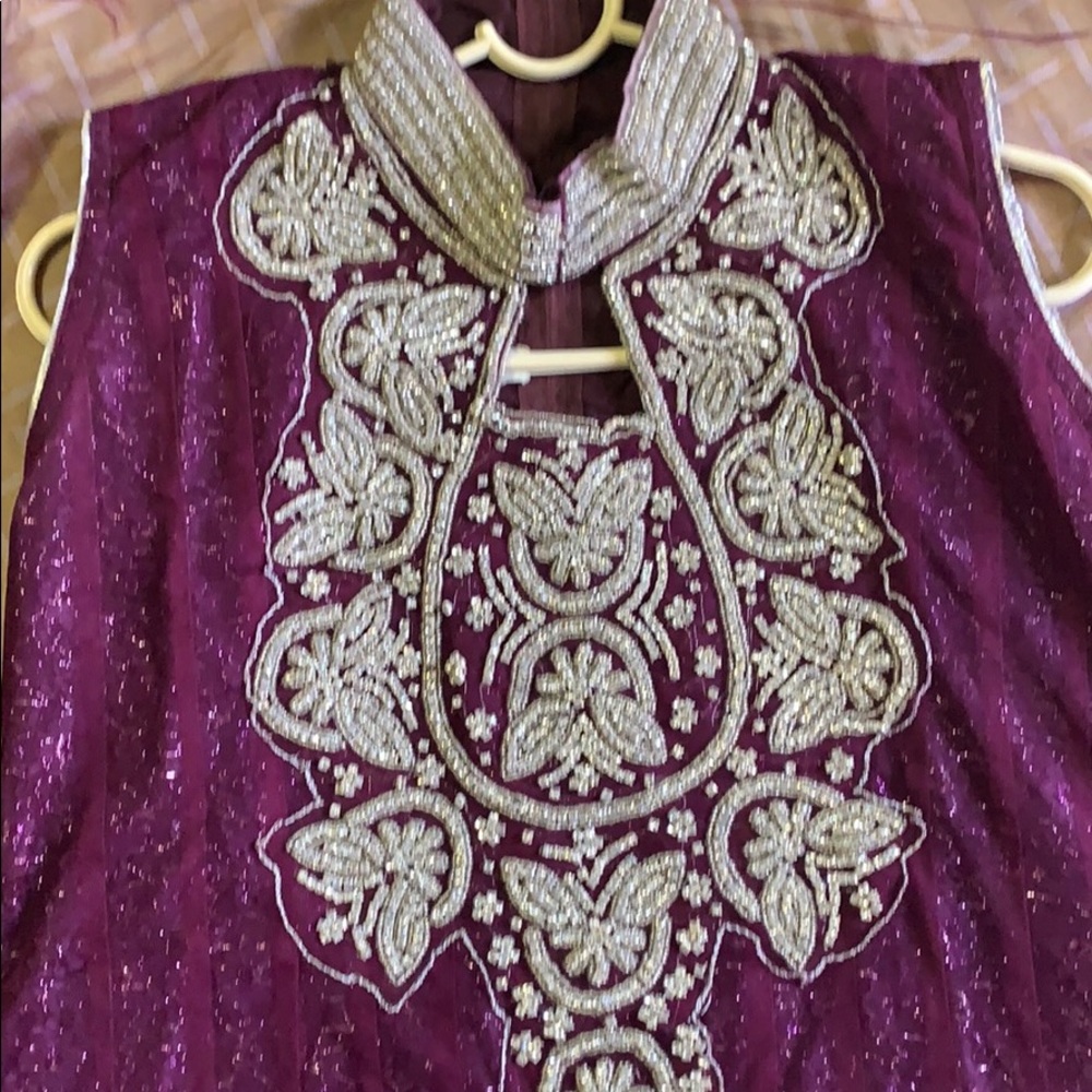 Purple Sleeveless Net Long Dress Suit